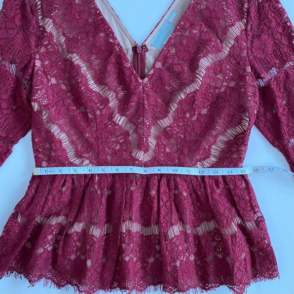 Anthropologie Maeve Needle Lace Merlot Blouse - 3/4 sleeve - Peplum - V Neck - Picture 6 of 9